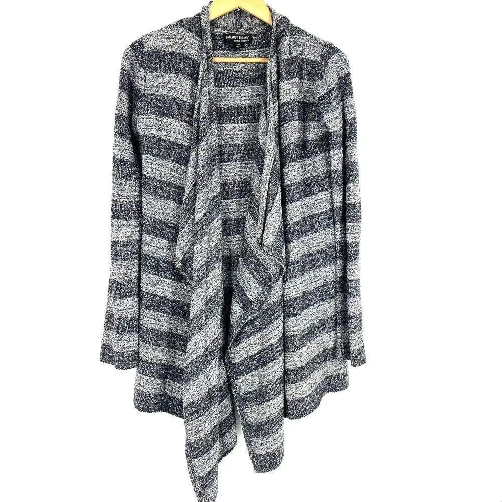 Barefoot Dreams Sweater Size S/M Blue Stripe Cozy Chic Lite Island Wrap Cardigan